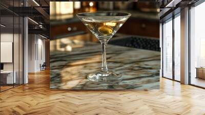 A Martini with an Olive in a Glass on a Bar Counter Wall mural