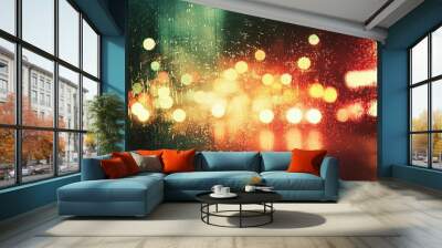 Abstract City Lights Through a Rain-Streaked Window Wall mural