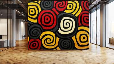 Abstract Painting of Intertwined Spirals in Red, Yellow, and Black Wall mural