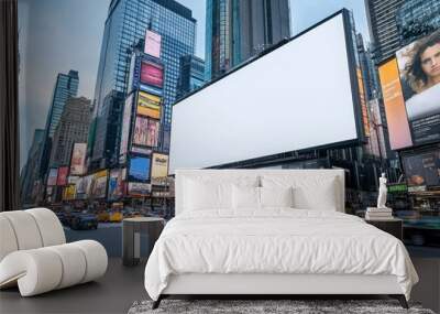 Blank Billboard in Times Square with Busy Traffic Wall mural