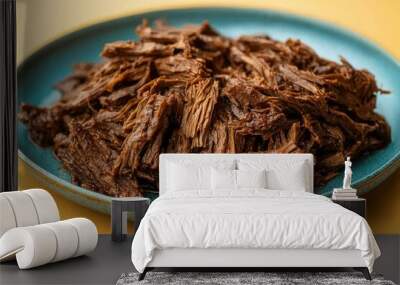 Close-up of Shredded Beef on a Blue Plate Wall mural