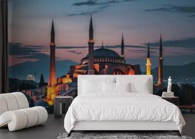 Hagia Sophia at Night with Two Crescent Moons Wall mural