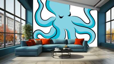 Cartoon illustration of octopus, isolated Wall mural