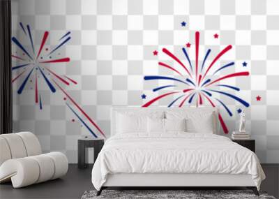  Fireworks Fourth of July.Set of fireworks with a red and blue stars and sparks . United states of america independence day fireworks. Red, blue fireworks for 4th of July . Wall mural