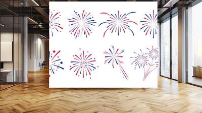  Fireworks Fourth of July.Set of fireworks with a red and blue stars and sparks . United states of america independence day fireworks. Red, blue fireworks for 4th of July . Wall mural