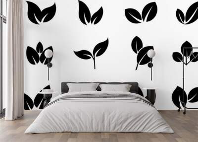  Leaf vector icons. Eco leaf logo. Simple linear leaves of trees and plants. Elements for eco friendly and bio logo,vegan. Black leaves collection. Ecology leaf element. Wall mural