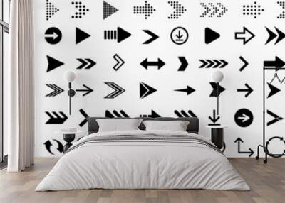 Black arrow icons. Arrows set vector icons. Arrow collection .Simple cursor sign .Curved and Right arrow. Click buttons . Pointer symbol . Wall mural