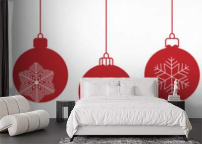 Christmas ball with snowflakes line icon.Set of simple christmas balls isolated on white background. Christmas decoration.Christmas and New Year seamless banner or border. Wall mural