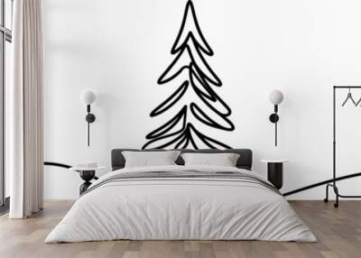 Christmas tree one line drawing.Merry Christmas decoration continuous line.Continuous line drawing of christmas tree with a star.	 Wall mural