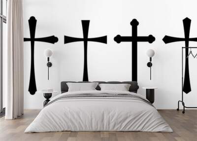 Cross symbol set.Vector christian cross icon.Religion sign.Simple line catholic sign. Wall mural