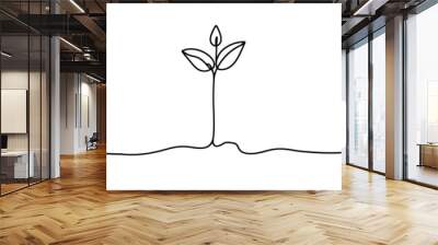 Growing sprout one line art .Vector silhouette of growing plant. Hand drawn leaf. Growing sprout plant continuous line .Plant with roots single line. Wall mural