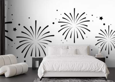 Set of firework icons.Fireworks with stars and sparks isolated on white background.Firework simple black line icons. Wall mural