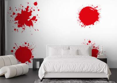 Splashes of ink . Ink drops collection. Red paint splatter .Grunge spot .Spray elements. Liquid blobs and spatters . Wall mural