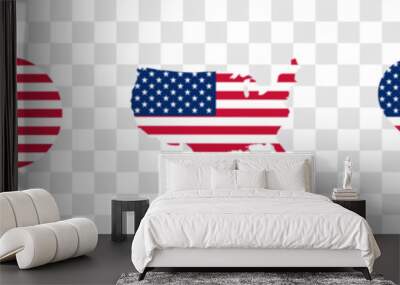 USA flag icons vector set. United States of America flat badges .Flag of usa vector flat symbol collection .USA flag labels set. Set of American flag icons isolated on transparent background. Wall mural