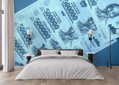 Five hundred thousand vietnamese dongs close up. Money background blue color toned Wall mural