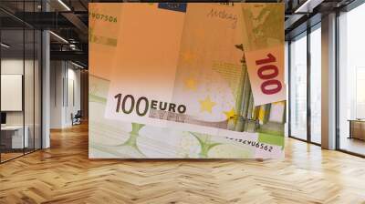 One hundred euro notes close up brown color toned Wall mural