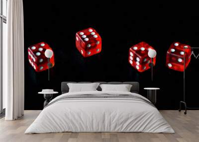 Red dice on a black background close-up. Gambling сoncept Wall mural