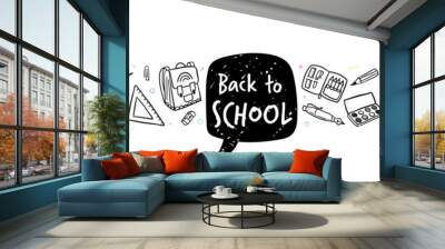 Cute hand drawn back to school seamless pattern, lovely school supplies, great for banners, wallpapers, wrapping - vector design Wall mural