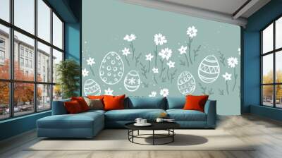 Cute hand drawn easter eggs horizontal seamless pattern, fun easter decoration, great for banners, wallpapers, cards - vector design Wall mural