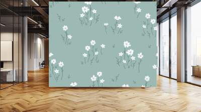 Cute hand drawn floral seamless pattern, flower meadow background, great for textiles, banners, wallpapers, vector design Wall mural