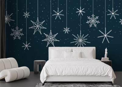 Elegant Snowflakes horizontal seamless pattern, hand drawn stars - great for textiles, wallpapers, invitations, banners - vector surface design Wall mural