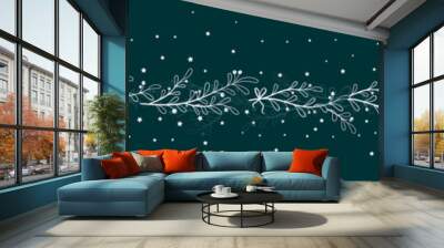 Fun hand drawn christmas branches seamless pattern with stars and ribbons - vector surface design Wall mural