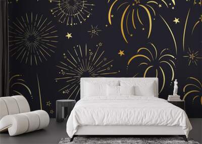 Fun hand drawn doodle fireworks, seamless pattern, great for textiles, wrapping, banner, wallpapers - vector design Wall mural