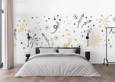 Fun hand drawn doodle fireworks, seamless pattern, great for textiles, wrapping, banner, wallpapers - vector design Wall mural