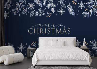 Lovely hand drawn horizontal seamless borders with winter branches, Christmas design, great for decorations, prints, cards - vector design Wall mural