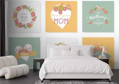 Lovely hand drawn Mother's Day designs, cute flowers and handwriting, great for cards, invitations, gifts, banners - vector design
 Wall mural