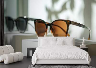 Stylish Sunglasses on Display in Soft Light Wall mural