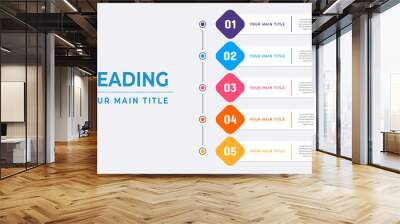 Goals infographic template. Business concept with 5 steps. Timeline infographic design. Wall mural