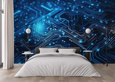 Abstract circuit board futuristic technology processing background. Generative AI Wall mural