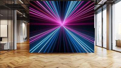 Abstract lines tech speed movement pattern design background concept, illuminating pink and blue neon glow. Generative AI Wall mural