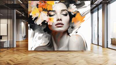 Abstract paint black - white color portrait woman. Vector illustration design. Wall mural