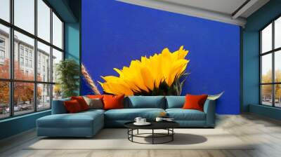 Yellow sunflower on blue background Wall mural