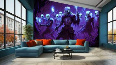 Fantastic image of the evil army under the leader's command. Army of the dead. Dark troops. Generative AI Wall mural