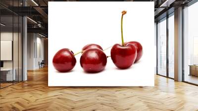 Dark red sweet cherries isolated on white background Wall mural