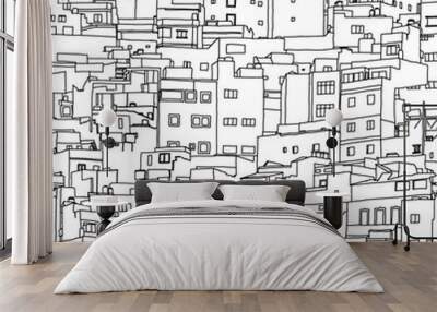 impossible town digital drawing seamless background Wall mural