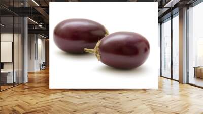 small round aubergines isolated on white background Wall mural