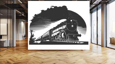 Locomotive that moves together with the cars. Vector illustration design. Wall mural