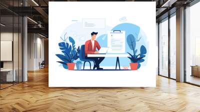 Man putting esignature into legal document. Vector illustration design. Wall mural