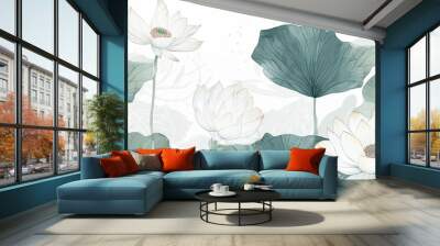 Minimal tropical white lotus vacation in style white-washed graphic wallpaper texture. Generative AI Wall mural