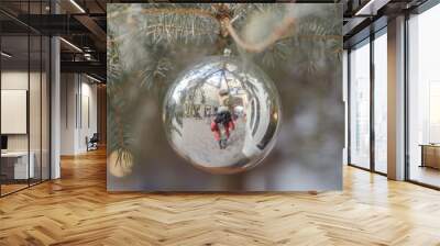 silver Christmas ball on a tree reflection Stock photo Royalty free Wall mural