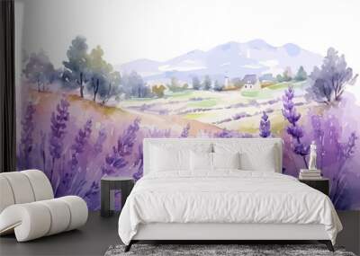 Summer landscape of blooming lavender flowers fields. Vector illustration design. Wall mural