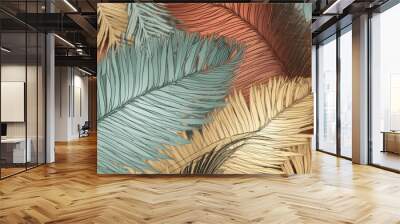 Tropical sago palm leaf Wallpaper, Luxury nature leaves pattern design, Hand drawn outline design for fabric , print, cover, banner and invitation, Generative AI Wall mural