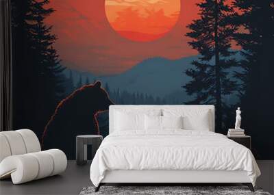 Two bears watching the sunset Wall mural