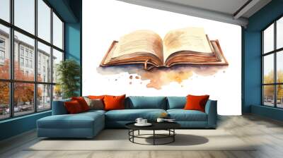 Watercolor open book isolated on white background. Vector illustration design. Wall mural