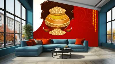 Artistic Happy Dhanteras Indian festival celebration card design Wall mural