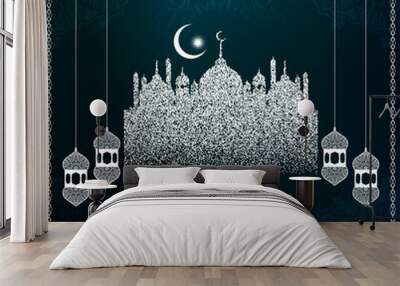 Eid Mubarak festival decorative background with mosque design Wall mural